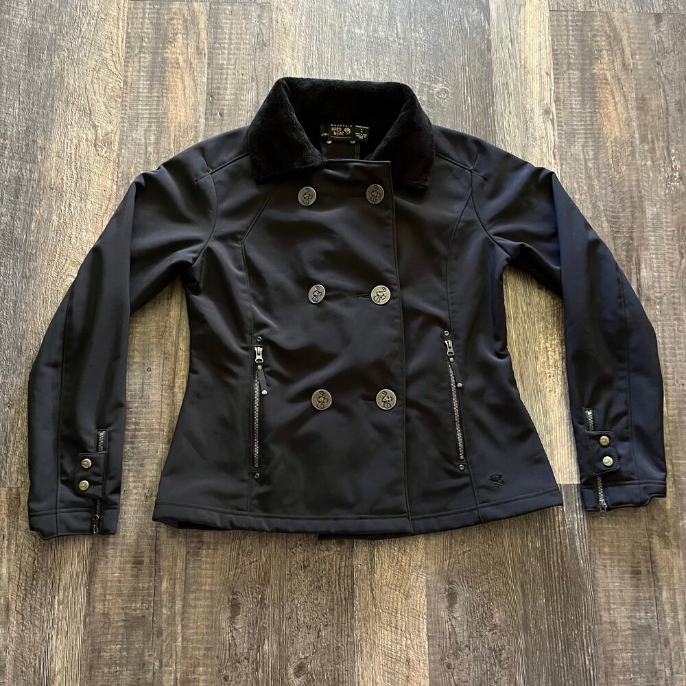 Mountain Hardwear Women's XL Black Fleece Lined Softshell Jacket Button Zip